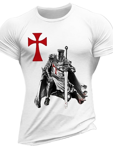  Hombre Caballeros templarios Estampados Fe Camiseta Camisetas gráficas Algodón Mangas cortas Gráfico Camisa Vino Negro Blanco Camiseta cómoda Vacaciones Calle Ropa de diseñador de moda