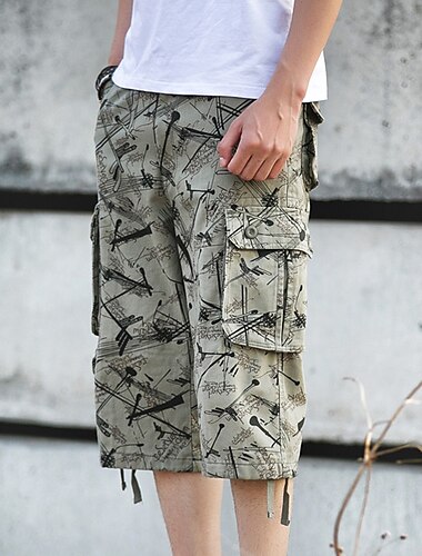  Herren Cargo Shorts Kurze Hosen Shorts Kurze Hosen Caprihose Bein Kordelzug Pattentasche Grafik-Drucke Komfort Atmungsaktiv Outdoor Täglich Ausgehen Modisch Strassenmode Khaki