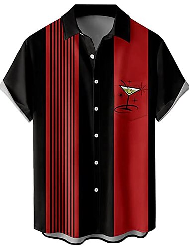  Herren Bemalt Hemd Knopfhemd Bowling-Shirts Vintage Bowling-Shirt Kurzarm Hemd Umlegekragen Outdoor Casual Schwarz Rote Blau Übergröße Bekleidung Moderner Stil Retro Vintage 50S