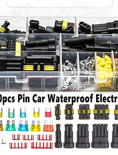  240Pcs Waterproof Car Motorcycle Auto Electrical Wire Connector Plug Kit Terminal Assortment 1 2 3 4 5 6 Pin Way with Blade Fuses