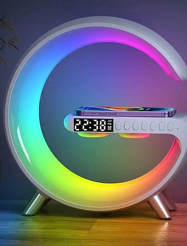  ברית קצב RGBIC נורת LED חכמה רמקול Bluetooth שעון מעורר לדימר אור שעון מעורר נטען אלחוטית מנורת שולחן
