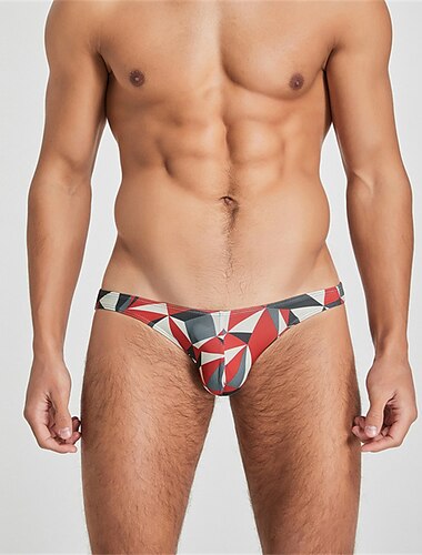  Herr 1 st. Kalsong Mönster Elastan Polyester / Bomullsblandning Tvättbar Bekväm Geometrisk Grafiska tryck Låg midja Svart Rubinrött
