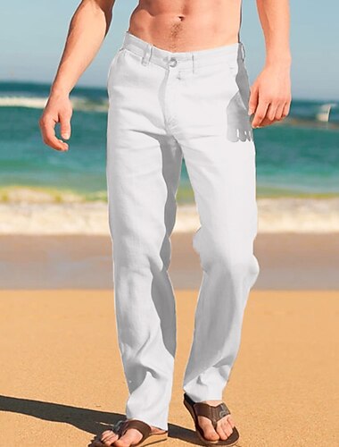  Homme pantalon de costume Pantalon en lin Pantalon pantalon été Pantalon de plage Jambe droite Plein Confort Extérieur Casual du quotidien Vêtement de rue mode Blanche bleu marine