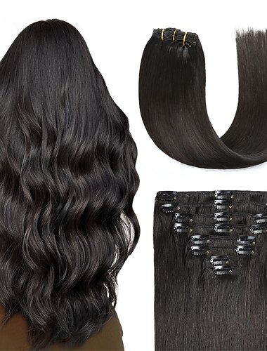  clip dans les extensions de cheveux vrais cheveux humains extensions de cheveux humains noirs naturels clip ins 20 pouces double trame droite 1b clip dans les extensions de cheveux humains # 1b