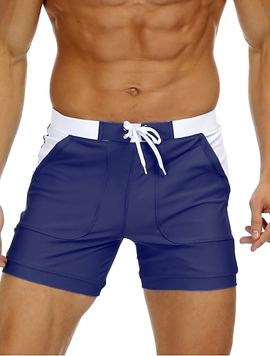  Herr Badkläder Badshorts Simkort Snörning Elastisk midja Färgblock Andningsfunktion Mjuk Utomhus Ledigt Dagligen Hawaiisk Stylish Svart Rubinrött Microelastisk
