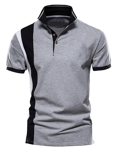  Herre POLO Trøje Golftrøje Afslappet Sport Klassisk Kortærmet Mode Basale Farveblok Knap Sommer Regulær Lys Himmelblå Hvid Mørk Marineblå Grå POLO Trøje