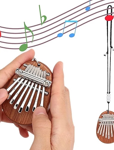  Mini piano à pouce kalimba, piano à doigts en bois massif à 8 touches, piano à pouce musical marimba portable avec lanière, cadeau de la Saint-Valentin pour enfants adultes débutants