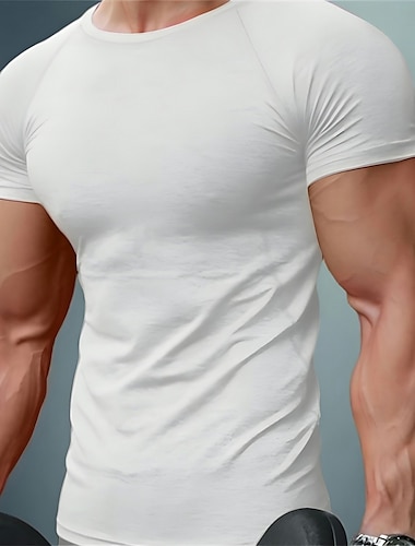  Hombre Camiseta Camisa musculosa Camisas que absorben la humedad Manga Corta Cuello Barco Verano Plano Deportes Moda Ligeras Vacaciones Casual Festivos Rojo negro Negro Blanco Camiseta superior para