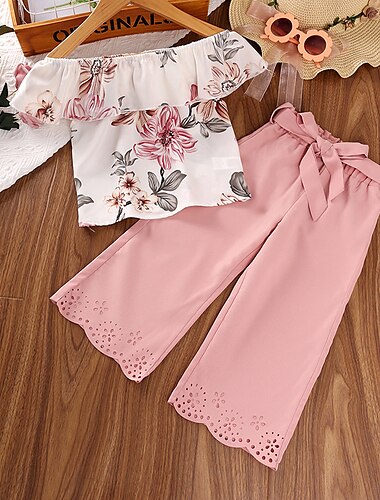  2 Pezzi Bambino (1-4 anni) Ragazze Tinta unica Set di Abbigliamento Impostato Manica Corta Adorabile Scuola 7-13 Anni Estate Rosa Vino Viola