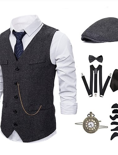  Vintage 1920er Outfits Partykostüm Der große Gatsby Herren Party Formeller Abend Party & Abend Erwachsene Krawatte Weste Hut Ganzjahres