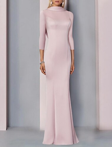  Meerjungfrau Abendkleid Elegantes Kleid Formal Hochzeitsgast Bodenlang 3/4 Länge Ärmel Hoher Hals Satin mit Schlitz 2025