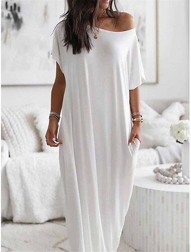  Mujer Pijamas Bata de noche Vestidos Color puro Sencillo Casual Suave Hogar Diario Cama Poliéster Transpirable Manga Corta Bolsillo Verano Primavera Negro Blanco