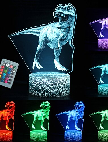  恐竜のおもちゃ 3D ナイトライト ランプ - 子供 男の子 男の子へのギフト 16 LED 色 変化する照明 タッチ USB 充電 テーブル デスク 寝室 装飾 クールなギフト アイデア 誕生日 クリスマス 赤ちゃんの友達へ