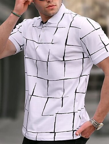  Herren Poloshirt Golfhemd Casual Festtage Klassisch Kurzarm Modisch Basic Plaid Taste Sommer Regular Fit Hellhimmelblau Schwarz Weiß Braun Grün Poloshirt