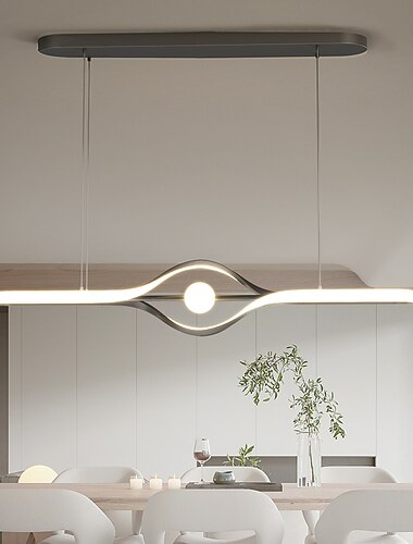  LED ペンダント ライト ライン デザイン ブラック ゴールド 60cm 80cm メタル アーティスティック スタイル モダン アルミニウム合金 塗装仕上げ 110-240v リモコンで調光のみ