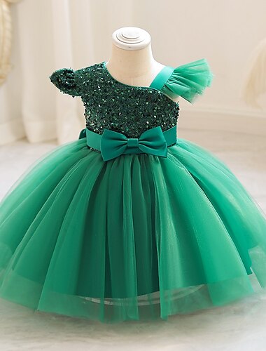  Kleinkind Mädchen Partykleid Einfarbig Ärmellos Hochzeit Pailletten Reißverschluss Knotenbinde Aktiv Niedlich Baumwolle Polyester Knielang Partykleid Sommer Frühling Herbst 3-7 Jahre Rote Purpur Grün
