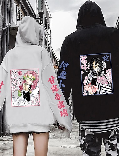  甘露寺みつり 伊黒小芦郎 パーカー アニメ フロントポケット グラフィック柄 用途 カップル用 男性用 女性用 成人 熱間鍛造 カジュアル／普段着