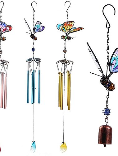  1 carillón de viento pintado con mariposa, artesanía para exteriores que brilla en la noche, adorno colgante para ventana, balcón, decoración de jardín