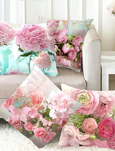  Flowers Double Side Pillow Cover 4PC Soft Decorative Square Cushion Case Pillowcase for Bedroom Livingroom Sofa Couch Chair