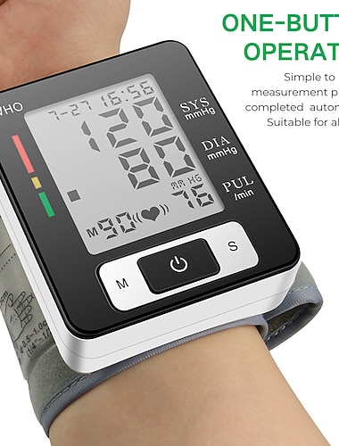  Blood Pressure Machine With Heartbeat Detection Adjustable Wrist Cuff LED Display 90 Reading Memory For Home & Clinical & Health Monitoring (Battery Not Included)