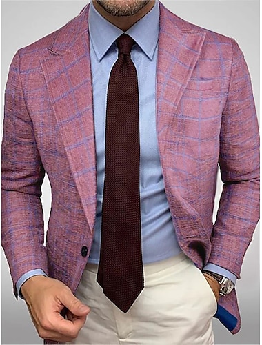  blazer scozzese casual da uomo&amp; giacche blazer leggero da lavoro vintage slim fit con risvolto dentellato cappotti sportivi monopetto blu vino 2024