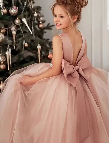  Kinderen Voor meisjes Bloemenmeisjesjurk Feestjurk Effen Kleur Mouwloos Formeel Prestatie Bruiloft Netstof Prinses Zoet Netstof Maxi Schede jurk Tule-jurk Zomer Lente Herfst 2-12 jaar 4-12 jaar