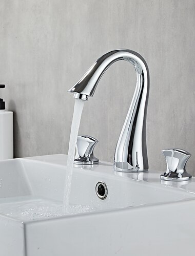  wijdverspreide wastafelmengkraan voor de badkamer, 3-gats 2-greeps messing klep op het blad gemonteerde wastafelkranen met warme en koude slang, waterkraan voor vaten