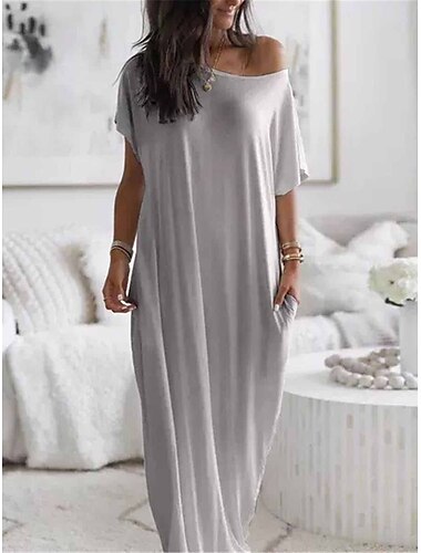  Damen Schlafanzug Nachtwäsche Kleid Einfarbig Einfach Brautkleider schlicht Weich Heim Täglich Bett Polyester Atmungsaktiv Kurzarm Tasche Sommer Frühling