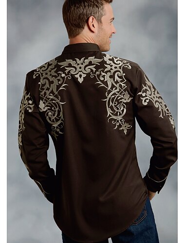  Voor heren Grafische prints Pistool Overhemd Westers overhemd Cowboyshirt Lange mouw Modieus Ontwerper Casual Dagelijks Buiten Herfst winter Strijkijzer Afdrukken Button-omlaag Zwart Zwart / Bruin