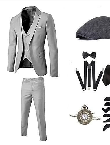  Classical Retro Vintage Roaring 20s Pants Outfits Suits & Blazers Gentleman Gangster Solid Colored Men's Performance Party Date Cravat Top Pants All Seasons