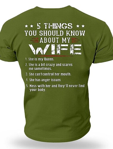  Herren Grafikdrucke Vati Familie 5 Dinge, die Sie über meine Frau wissen sollten T Shirt Grafischen T-Shirt Baumwolle Kurze Ärmel Grafik Hemd Wein Schwarz Rot Bequemes T-Shirt Urlaub Straße