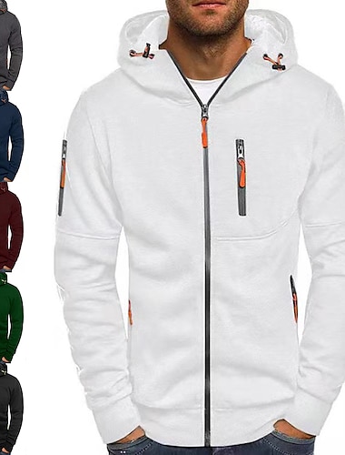  Men's Full Zip Hoodie Sweat Jacket Jacket Black White Wine Army Green Navy Blue Hooded Solid Color Zipper Casual Fleece Cool Casual Big and Tall Winter Spring &  Fall Clothing Apparel Hoodies