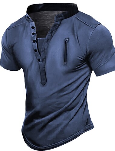  Herren T-Shirt mit Knöpfen T Shirt Henley Hemd Kurzarm Stehkragen Sommer Einfach Mode Designer Lässig Frontreißverschluss Outdoor Täglich Sport Leicht Braun Braun Dunkelblau Top T-Shirt für Herren