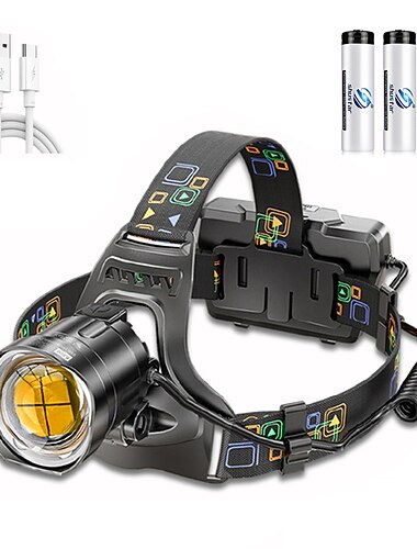  مصباح أمامي led قابل لإعادة الشحن في الهواء الطلق فائق السطوع مع خرز مصباح xhp90 مقاوم للماء عرض طاقة المصباح مناسب للاستكشاف والصيد والصيد
