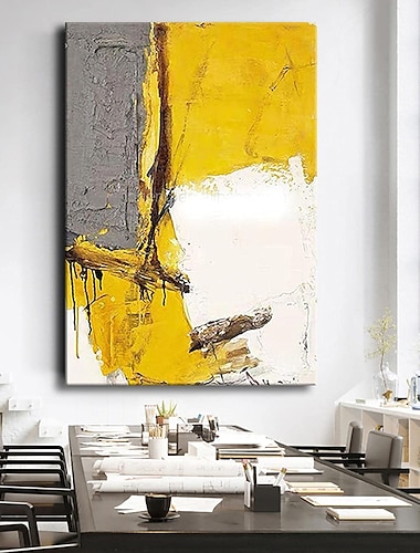  ציור שמן בעבודת יד ציור קיר אמנות קיר מופשט צהוב קישוט הבית תפאורה מגולגלת ללא מסגרת בלתי מתוחה