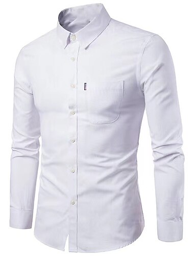  Мужская классическая рубашка стандартного кроя с длинными рукавами и отложным воротником, однотонная, хлопковая смесь, морской синий, черный, белый, 2024