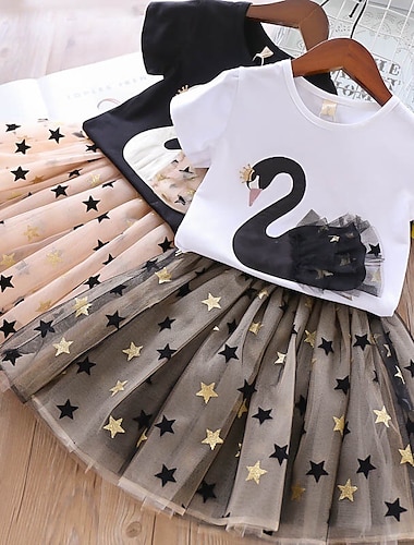  2-delig Peuter Voor meisjes Tekenfilm Rok & Shirt reeks Korte mouw Actief School Katoen 3-7 jaar Zomer Zwart Wit