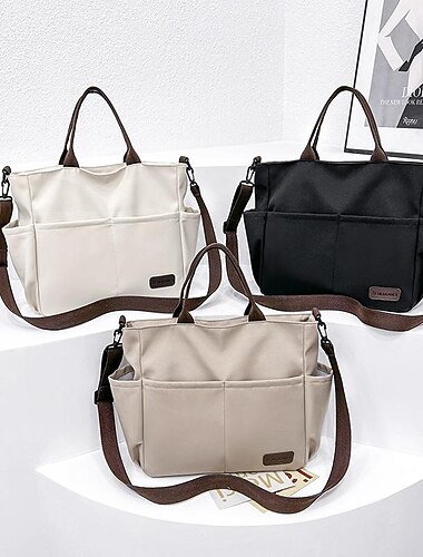  grande borsa tote in tela con più tasche – borsa a tracolla casual per donna, viaggio e uso quotidiano