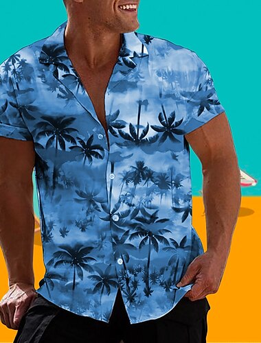  Herren Farbverlauf Kokosnussbaum Grafik-Drucke Hemd Hawaiihemd Sommerhemd Kurzarm Hemd Umlegekragen Casual Hawaiianisch Schwarz Blau Purpur Grün Regenbogen Bedruckt Button-Down Bekleidung Tropisch