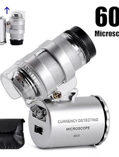  1 шт. 60-кратный портативный карманный микроскоп с большим увеличением, ювелирная лупа, микроскоп, стеклянная ювелирная лупа, используемая для проверки банкнот со светом