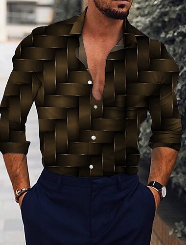  Men's Optical Illusion Shirt Button Up Shirt Long Sleeve Fashion Designer Casual Outdoor Street Casual Summer Spring Turndown Print Button-Down Black Wine Blue Brown Green