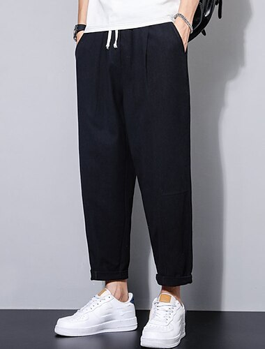  Herren Leinenhose Hose Hosen Sommerhosen Tasche Glatt Komfort Atmungsaktiv Outdoor Täglich Ausgehen Leinen / Baumwoll Mischung Modisch Strassenmode Schwarz Grün