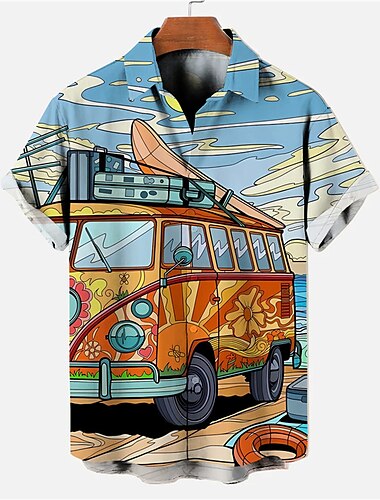  Per uomo Autobus Camicia Camicia hawaiana Camicia Aloha Maniche corte Camicia Collo ripiegabile Di tendenza Streetwear Originale Esterno Strada Informale Blu Verde S M L