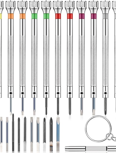  13 stks micro precisie horloge schroevendraaier juwelier horloge schroevendraaier set 0.6-2.0mm met 13 extra vervangen messen voor horloge reparatie sieraden brillen elektronica