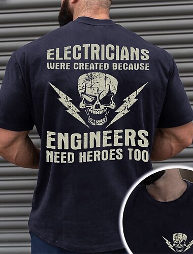  メンズ電気技師ユーモアグラフィックTシャツ - エンジニアにもヒーローが必要だ短袖Tシャツ