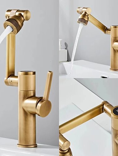  hopfällbar handfat blandare led displayer, vintage 360 vridbar pip vridbar tvättställs kran, mässing retro enkelhandtag ett hål med kall- och varmvattenslang