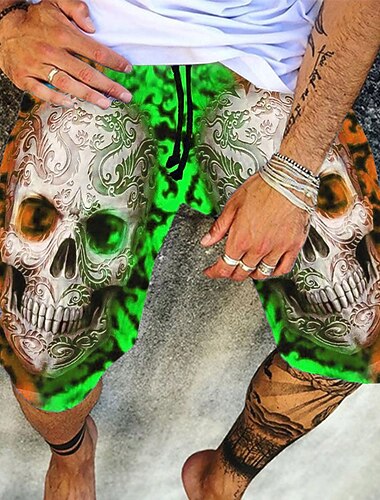  Homens Gráfico Caveiras Calção Shorts de verão Shorts de praia Cintura Média Moda Casual Esportes Diário Imprimir Design de cordão elástico Designer Roupa