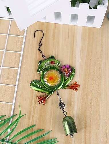  1 pc grenouille métal peint métal vent carillon extérieur artisanat lueur dans la nuit suspendu ornement pour fenêtre balcon jardin décor
