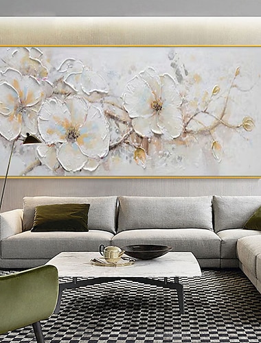  Pintura al óleo hecha a mano lienzo arte de la pared decoración moderna flor blanca aceitada gruesa para sala de estar decoración del hogar enrollado sin marco pintura sin estirar