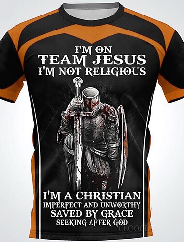  Herren Farbblock Templer Kreuz Soldat T Shirt Slogan-T-Shirts Christliche T-Shirts Kurzarm T-Shirt 3D-Druck Rundhalsausschnitt Hemd Vintage Sport Designer Täglich Outdoor Straße Blau Schwarz und Rot